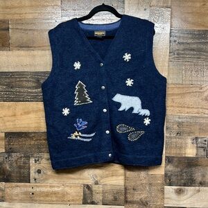 John Rich And Bros. Woolrich Vest 100% Wool Polar Bear Skiing Snowshoeing‎ Sz XL
